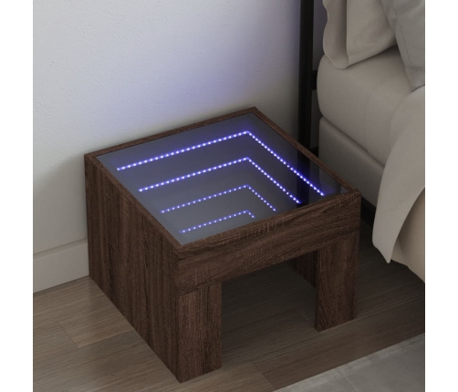 Mesita de noche con Infinity LED marrón roble 40x40x30 cm