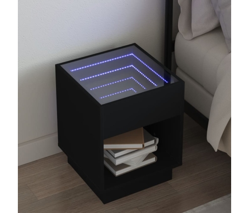 Mesita de noche con Infinity LED negra 40x40x50 cm