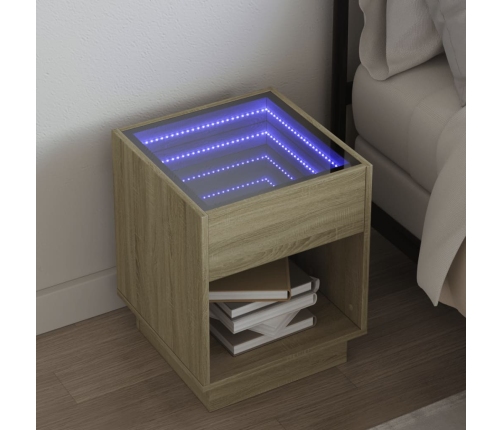 Mesita de noche con Infinity LED roble Sonoma 40x40x50 cm