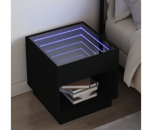 Mesita de noche con Infinity LED negra 50x50x50 cm