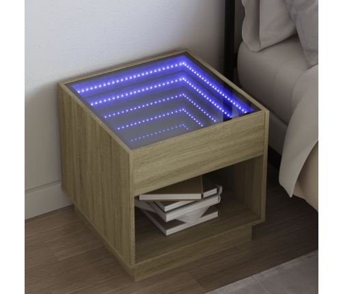 Mesita de noche con Infinity LED roble Sonoma 50x50x50 cm