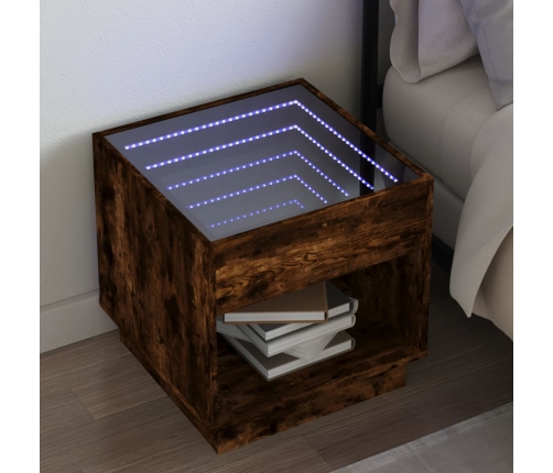 Mesita de noche con Infinity LED roble ahumado 50x50x50 cm