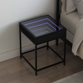 Mesita de noche con Infinity LED negra 40x40x51 cm