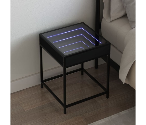 Mesita de noche con Infinity LED negra 40x40x51 cm