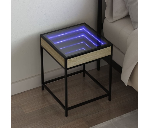 Mesita de noche con Infinity LED roble Sonoma 40x40x51 cm