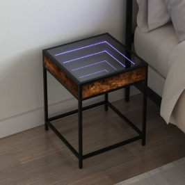 Mesita de noche con Infinity LED roble ahumado 40x40x51 cm