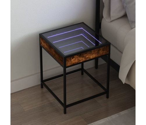 Mesita de noche con Infinity LED roble ahumado 40x40x51 cm