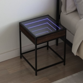 Mesita de noche con Infinity LED marrón roble 40x40x51 cm