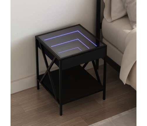 Mesita de noche con Infinity LED negra 40x40x49 cm