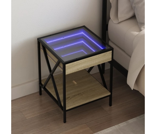 Mesita de noche con Infinity LED roble Sonoma 40x40x49 cm