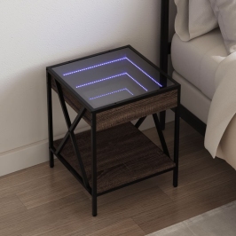 Mesita de noche con Infinity LED marrón roble 40x40x49 cm