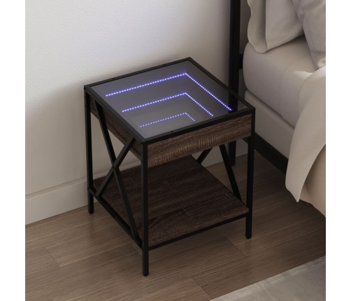 Mesita de noche con Infinity LED marrón roble 40x40x49 cm