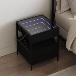 Mesita de noche con Infinity LED negra 40x40x51 cm