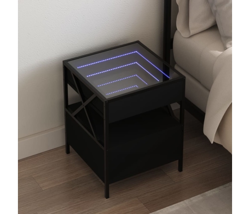 Mesita de noche con Infinity LED negra 40x40x51 cm