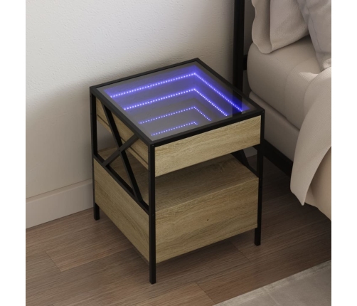 Mesita de noche con Infinity LED roble Sonoma 40x40x51 cm