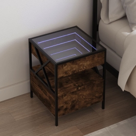 Mesita de noche con Infinity LED roble ahumado 40x40x51 cm