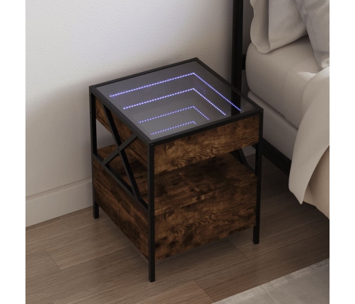 Mesita de noche con Infinity LED roble ahumado 40x40x51 cm