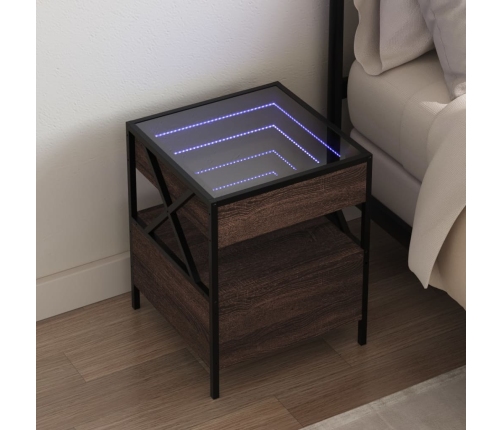 Mesita de noche con Infinity LED marrón roble 40x40x51 cm