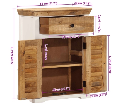 Aparador madera maciza mango rugosa blanco marrón 55x30x73 cm