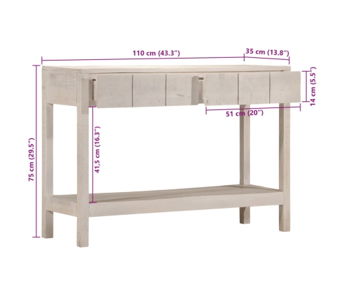 Mesa consola madera maciza de mango blanco 110x35x75 cm