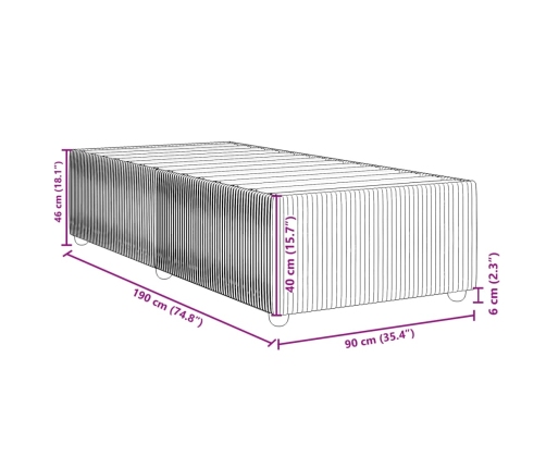 Estructura de cama sin colchón terciopelo gris claro 90x190 cm