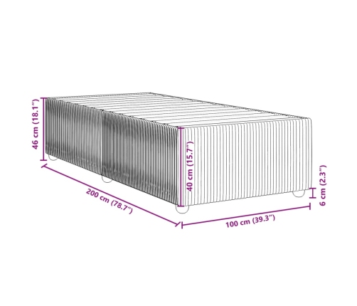 Estructura de cama sin colchón terciopelo gris claro 100x200 cm