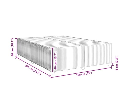 Estructura de cama sin colchón terciopelo gris claro 160x200 cm