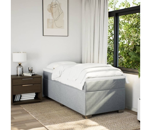 Cama box spring con colchón tela gris claro 90x190 cm