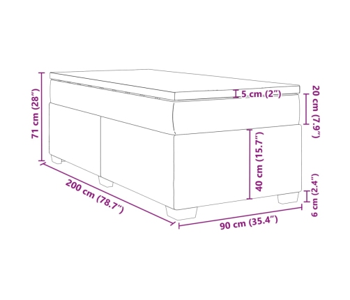 Cama box spring con colchón tela negro 90x200 cm