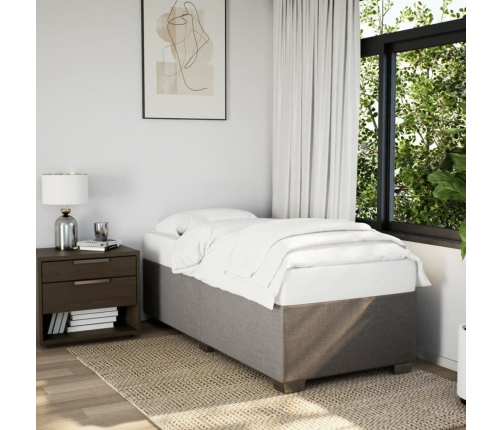 Cama box spring con colchón tela gris taupe 90x200 cm