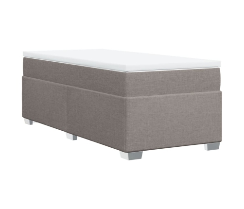 Cama box spring con colchón tela gris taupe 90x200 cm