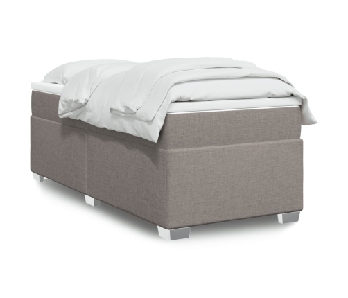 Cama box spring con colchón tela gris taupe 90x200 cm