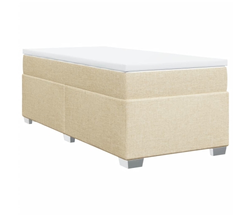 Cama box spring con colchón tela color crema 90x200 cm