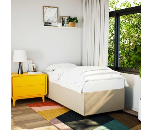 Cama box spring con colchón tela color crema 90x200 cm