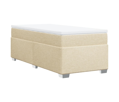 Cama box spring con colchón tela color crema 90x200 cm