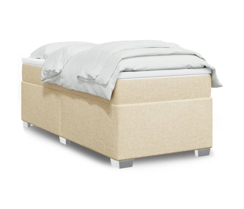 Cama box spring con colchón tela color crema 90x200 cm