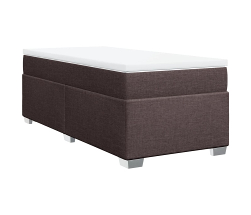 Cama box spring con colchón tela marrón oscuro 100x200 cm