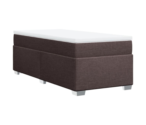 Cama box spring con colchón tela marrón oscuro 100x200 cm