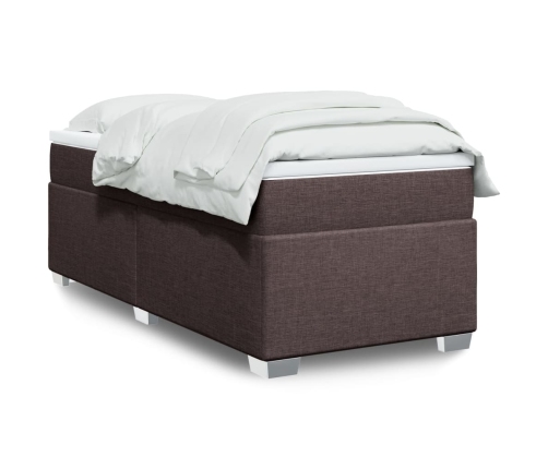 Cama box spring con colchón tela marrón oscuro 100x200 cm