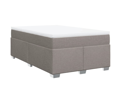 Cama box spring con colchón tela gris taupe 120x190 cm