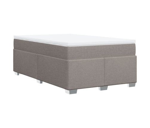 Cama box spring con colchón tela gris taupe 120x190 cm