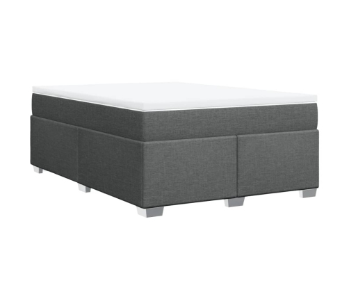 Cama box spring con colchón tela gris oscuro 140x190 cm