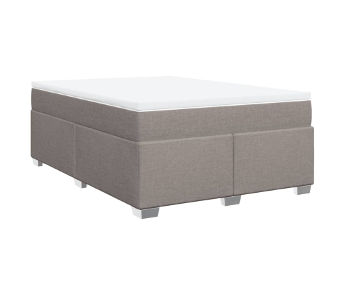 Cama box spring con colchón tela gris taupe 140x190 cm