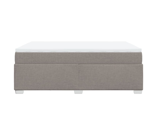 Cama box spring con colchón tela gris taupe 140x190 cm