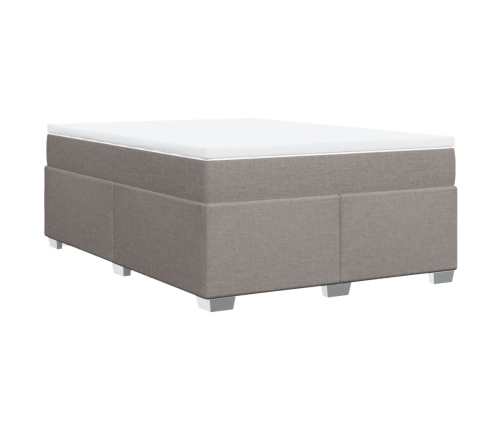 Cama box spring con colchón tela gris taupe 140x190 cm