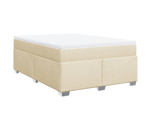 Cama box spring con colchón tela color crema 140x190 cm