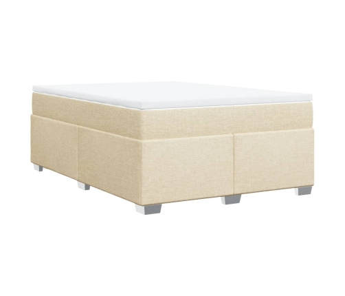 Cama box spring con colchón tela color crema 140x190 cm