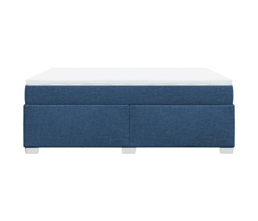 Cama box spring con colchón tela azul 140x190 cm