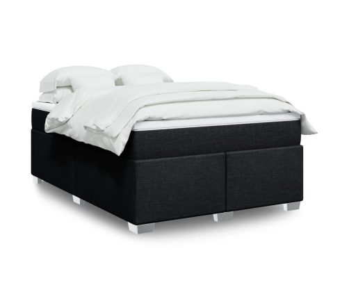 Cama box spring con colchón tela negro 140x200 cm