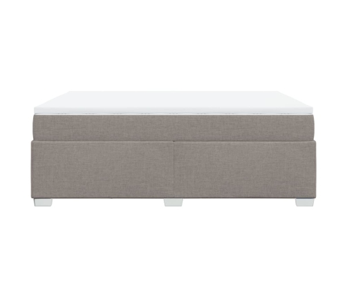 Cama box spring con colchón tela gris taupe 140x200 cm